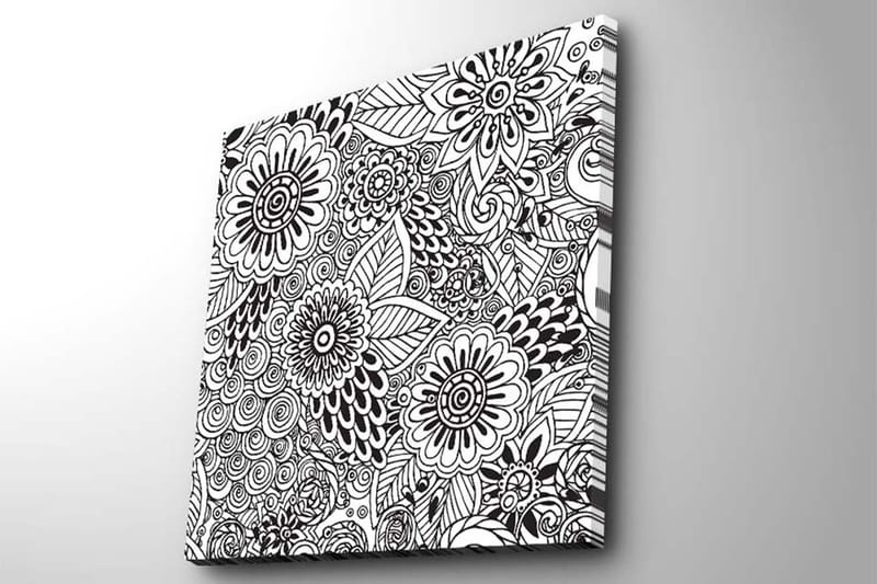 Canvastavla 45x45 cm - Mönstrad komposition av blommor och blad - Svart / Vitt - Inredning - Tavlor & posters - Canvastavla