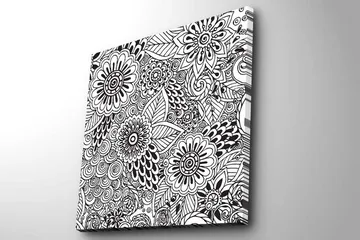 Canvastavla 45x45 cm - Mönstrad komposition av blommor och blad - Svart / Vitt - Inredning - Tavlor & posters - Canvastavla