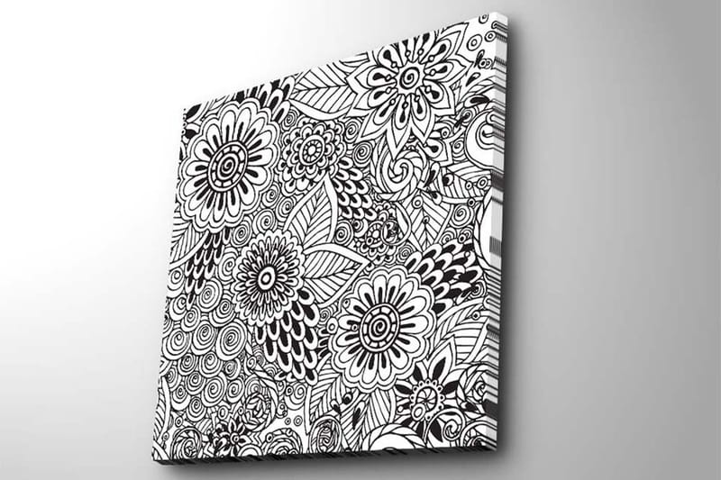 Canvastavla 45x45 cm - Mönstrad komposition av blommor och blad - Svart / Vitt - Inredning - Tavlor & posters - Canvastavla