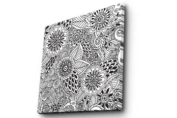 Canvastavla 45x45 cm - Mönstrad komposition av blommor och blad - Svart / Vitt - Inredning - Tavlor & posters - Canvastavla
