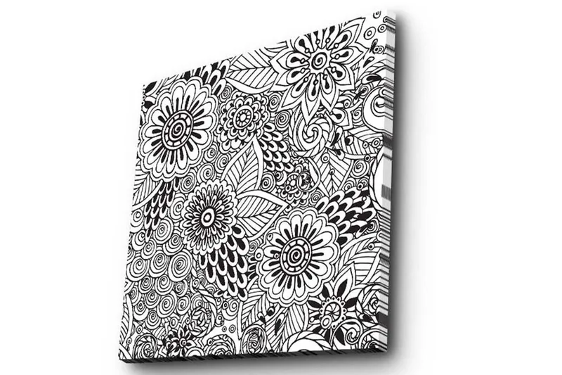 Canvastavla 45x45 cm - Mönstrad komposition av blommor och blad - Svart / Vitt - Inredning - Tavlor & posters - Canvastavla