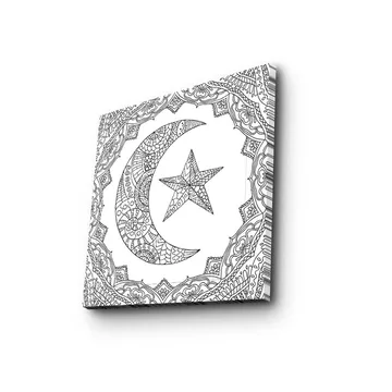 Canvastavla 45x45 cm - Mönstrad måne och stjärna i en dekorativ ram - Svart / Vitt - Inredning - Tavlor & posters - Canvastavla