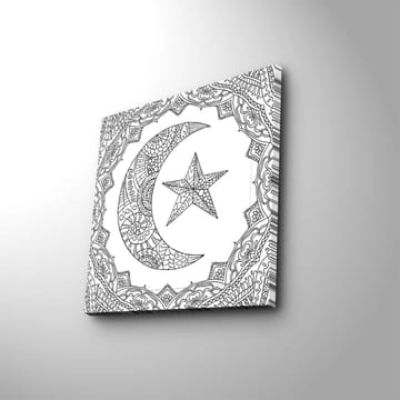 Canvastavla 45x45 cm - Mönstrad måne och stjärna i en dekorativ ram - Svart / Vitt - Inredning - Tavlor & posters - Canvastavla