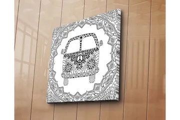 Canvastavla 45x45 cm - Mönstrad skåpbil med fredssymbol i en dekorativ ram - Svart / Vitt - Inredning - Tavlor & posters - Canvastavla