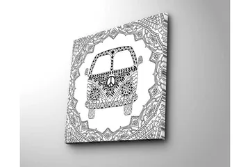 Canvastavla 45x45 cm - Mönstrad skåpbil med fredssymbol i en dekorativ ram - Svart / Vitt - Inredning - Tavlor & posters - Canvastavla
