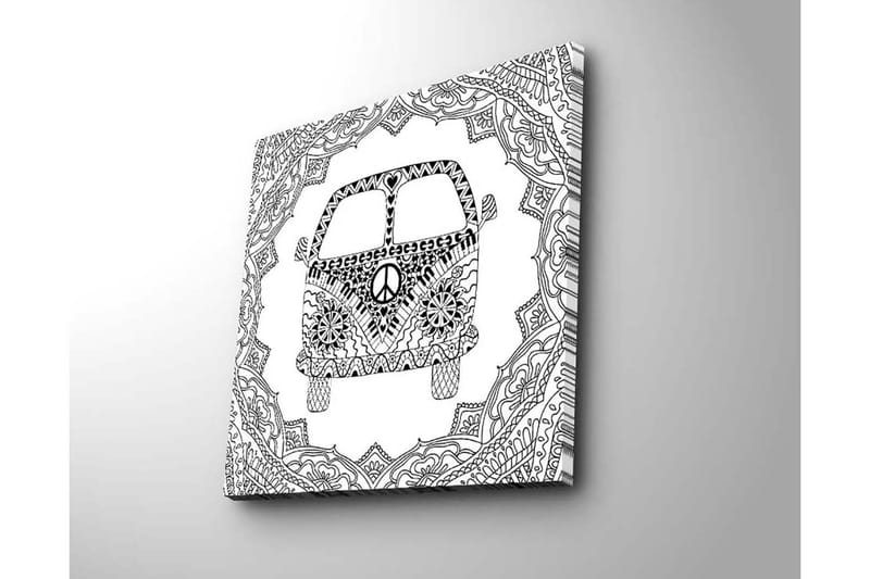 Canvastavla 45x45 cm - Mönstrad skåpbil med fredssymbol i en dekorativ ram - Svart / Vitt - Inredning - Tavlor & posters - Canvastavla