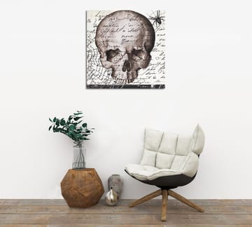 Canvastavla 45x45 cm - Mörk skalle med handskriven text och spindelmotiv - Grå / Svart / Beige - Inredning - Tavlor & posters - Canvastavla