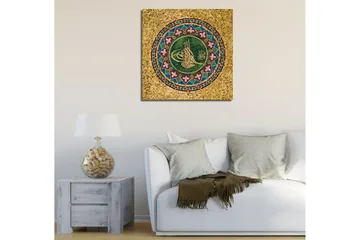 Canvastavla 45x45 cm - Mosaik med arabisk kalligrafi och geometriska mönster - Grön / Guld / Röd - Inredning - Tavlor & posters - Canvastavla