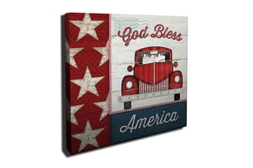 Canvastavla 45x45 cm - Röd vintagebil med amerikanska stjärnor och texten God Bless America - Röd / Vit / Blå - Inredning - Tavlor & posters - Canvastavla
