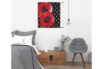 Canvastavla 45x45 cm - Röda blommor mot en svart bakgrund med vita prickar - Röd / Svart / Vit - Inredning - Tavlor & posters - Canvastavla