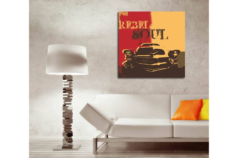 Canvastavla 45x45 cm - Retro bil med texten REBEL SOUL i en färgglad komposition - Röd / Gul / Svart - Inredning - Tavlor & posters - Canvastavla