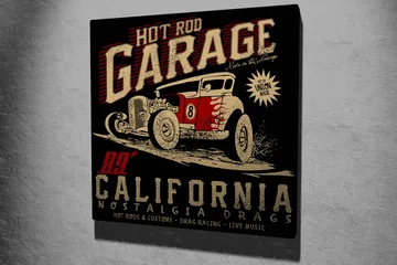 Canvastavla 45x45 cm - Retro hot rod-bil i rörelse - Röd / Svart / Beige - Inredning - Tavlor & posters - Canvastavla