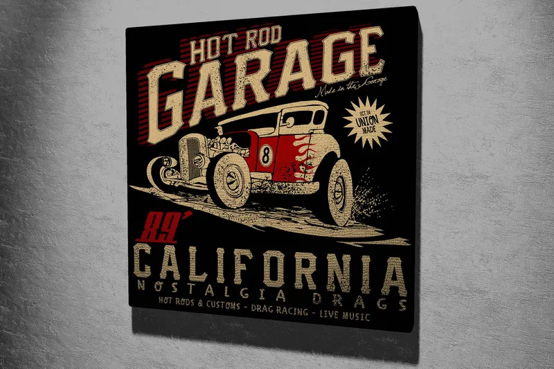 Canvastavla 45x45 cm - Retro hot rod-bil i rörelse - Röd / Svart / Beige - Inredning - Tavlor & posters - Canvastavla