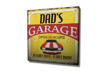 Canvastavla 45x45 cm - Retro skylt med en röd och vit randig bil - Röd / Gul / Vit - Inredning - Tavlor & posters - Canvastavla