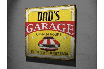 Canvastavla 45x45 cm - Retro skylt med en röd och vit randig bil - Röd / Gul / Vit - Inredning - Tavlor & posters - Canvastavla