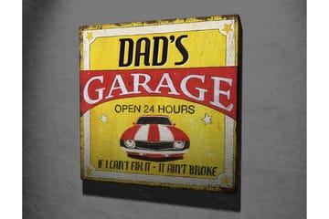 Canvastavla 45x45 cm - Retro skylt med en röd och vit randig bil - Röd / Gul / Vit - Inredning - Tavlor & posters - Canvastavla