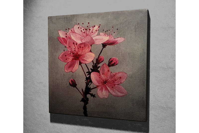 Canvastavla 45x45 cm - Rosa blommor med knoppar på en grå bakgrund - Rosa / Grå - Inredning - Tavlor & posters - Canvastavla