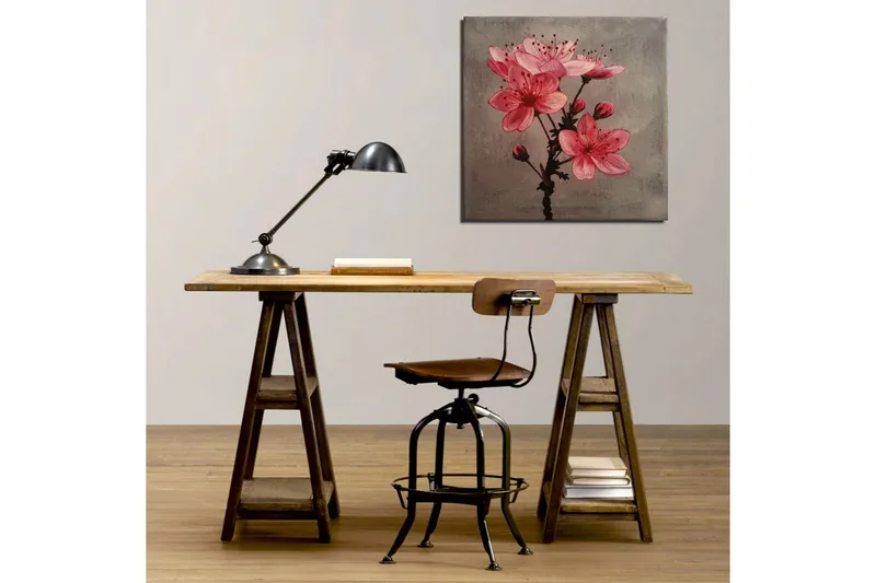 Canvastavla 45x45 cm - Rosa blommor med knoppar på en grå bakgrund - Rosa / Grå - Inredning - Tavlor & posters - Canvastavla