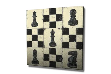 Canvastavla 45x45 cm - Schackbräde med svarta och vita schackpjäser - Svart / Vit / Beige - Inredning - Tavlor & posters - Canvastavla