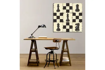 Canvastavla 45x45 cm - Schackbräde med svarta och vita schackpjäser - Svart / Vit / Beige - Inredning - Tavlor & posters - Canvastavla
