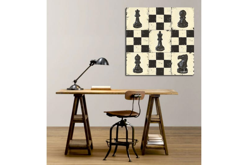 Canvastavla 45x45 cm - Schackbräde med svarta och vita schackpjäser - Svart / Vit / Beige - Inredning - Tavlor & posters - Canvastavla
