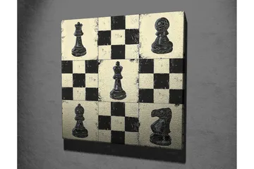 Canvastavla 45x45 cm - Schackbräde med svarta och vita schackpjäser - Svart / Vit / Beige - Inredning - Tavlor & posters - Canvastavla