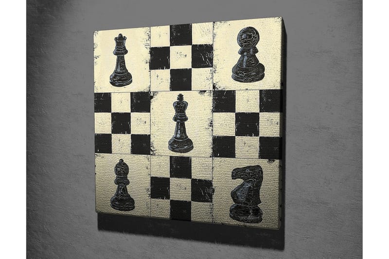 Canvastavla 45x45 cm - Schackbräde med svarta och vita schackpjäser - Svart / Vit / Beige - Inredning - Tavlor & posters - Canvastavla