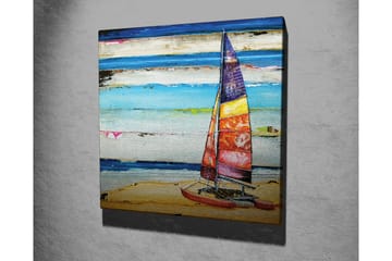 Canvastavla 45x45 cm - Segelbåt vid stranden med färgglada segel - Blå / Orange / Röd - Inredning - Tavlor & posters - Canvastavla