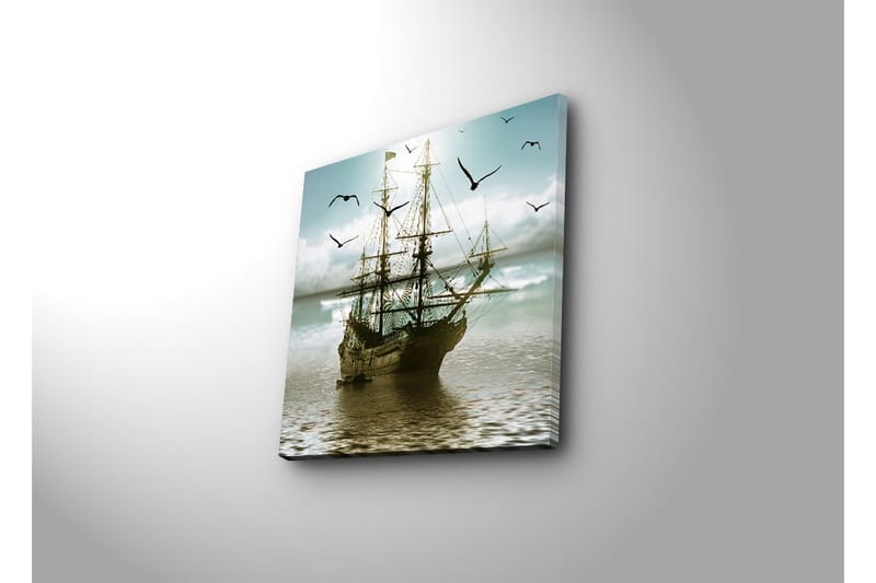 Canvastavla 45x45 cm - Segelbåt på spegelblanka vattenytor omgiven av fåglar - Blå / Brun / Grön - Inredning - Tavlor & posters - Canvastavla