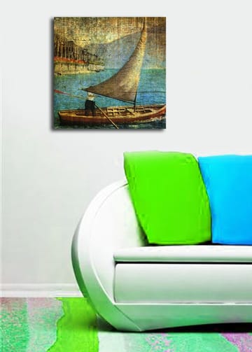 Canvastavla 45x45 cm - Segelbåt på lugnt vatten - Blå / Brun / Beige - Inredning - Tavlor & posters - Canvastavla