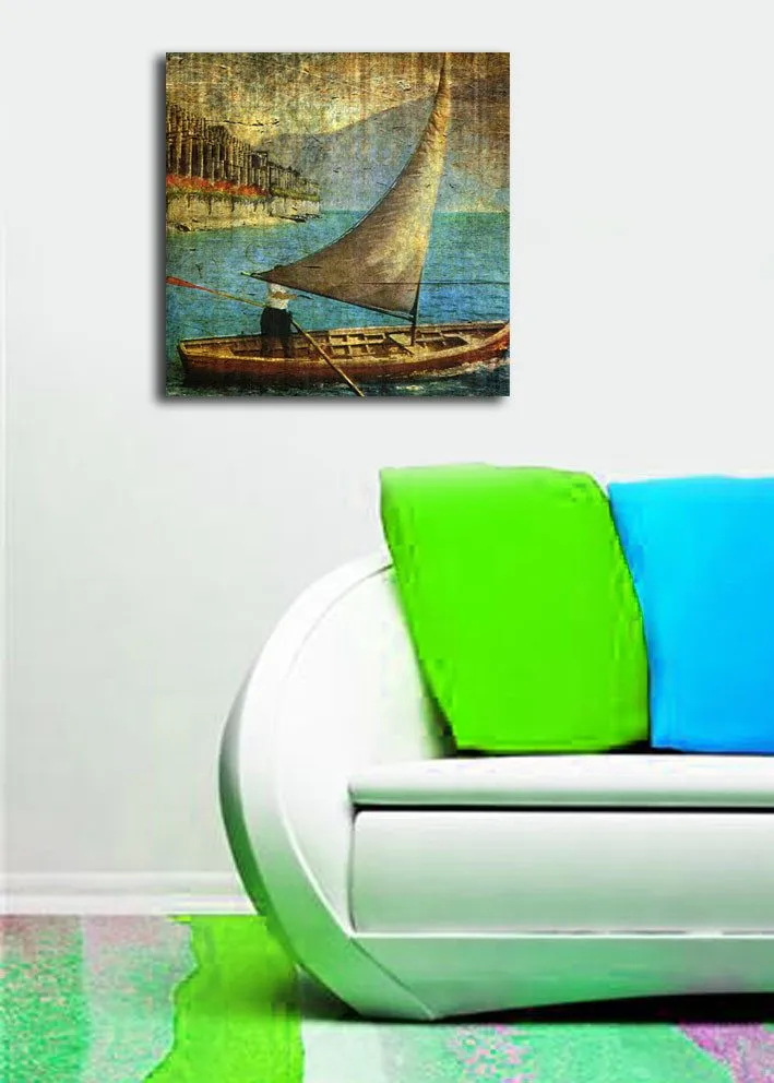 Canvastavla 45x45 cm - Segelbåt på lugnt vatten - Blå / Brun / Beige - Inredning - Tavlor & posters - Canvastavla