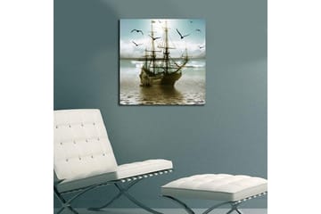 Canvastavla 45x45 cm - Segelbåt på spegelblanka vattenytor omgiven av fåglar - Blå / Brun / Grön - Inredning - Tavlor & posters - Canvastavla