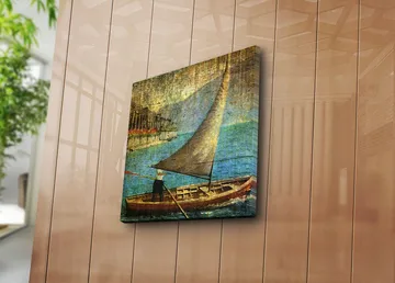 Canvastavla 45x45 cm - Segelbåt på lugnt vatten - Blå / Brun / Beige - Inredning - Tavlor & posters - Canvastavla