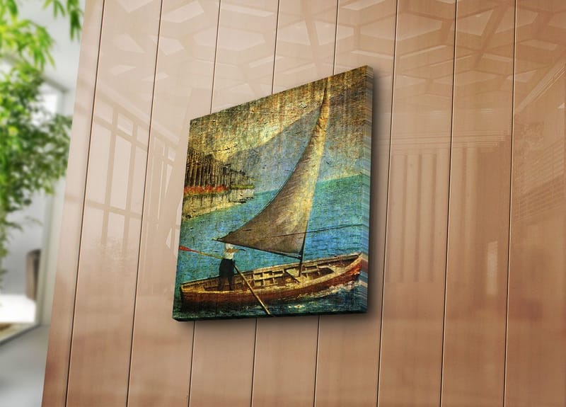 Canvastavla 45x45 cm - Segelbåt på lugnt vatten - Blå / Brun / Beige - Inredning - Tavlor & posters - Canvastavla