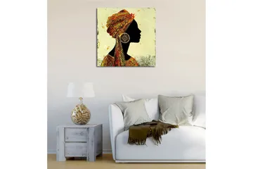 Canvastavla 45x45 cm - Silhuett av en kvinna med traditionell huvudbonad och stora örhängen - Svart / Guld / Orange - Inredning - Tavlor & posters - Canvastavla