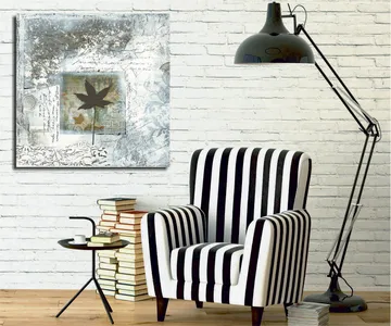 Canvastavla 45x45 cm - Silhuett av ett löv mot en abstrakt bakgrund - Svart / Blå / Grön - Inredning - Tavlor & posters - Canvastavla