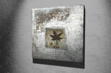 Canvastavla 45x45 cm - Silhuett av ett löv mot en abstrakt bakgrund - Svart / Blå / Grön - Inredning - Tavlor & posters - Canvastavla