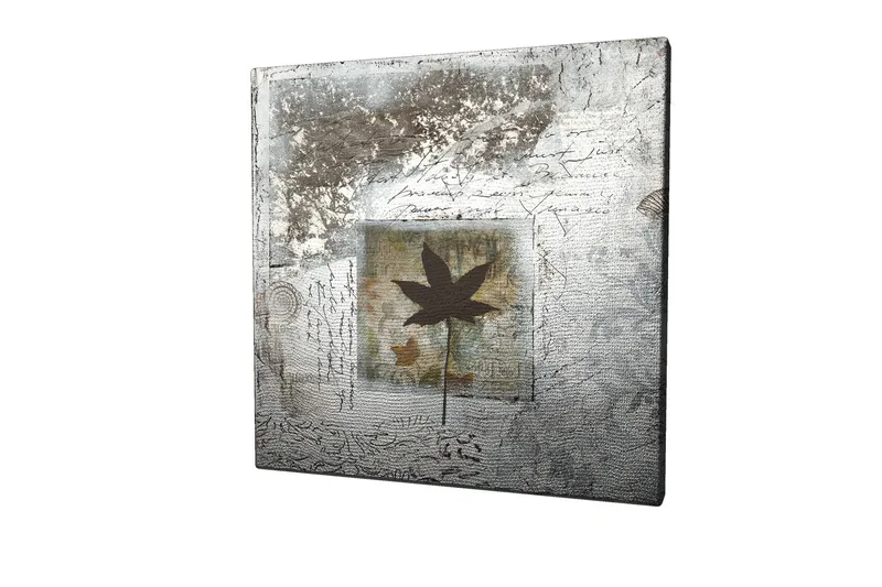 Canvastavla 45x45 cm - Silhuett av ett löv mot en abstrakt bakgrund - Svart / Blå / Grön - Inredning - Tavlor & posters - Canvastavla