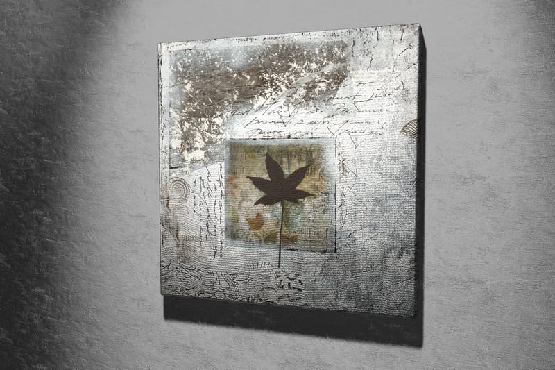 Canvastavla 45x45 cm - Silhuett av ett löv mot en abstrakt bakgrund - Svart / Blå / Grön - Inredning - Tavlor & posters - Canvastavla