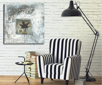 Canvastavla 45x45 cm - Silhuett av ett löv mot en abstrakt bakgrund - Svart / Blå / Grön - Inredning - Tavlor & posters - Canvastavla