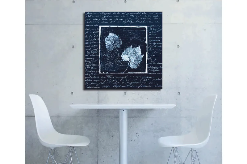 Canvastavla 45x45 cm - Silhuetter av löv på en mörk bakgrund med texturerad yta - Svart / Vit - Inredning - Tavlor & posters - Canvastavla