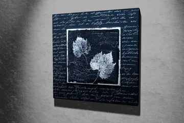 Canvastavla 45x45 cm - Silhuetter av löv på en mörk bakgrund med texturerad yta - Svart / Vit - Inredning - Tavlor & posters - Canvastavla