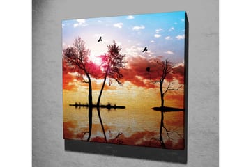 Canvastavla 45x45 cm - Silhuetter av träd vid en solnedgång med reflektioner i vattnet - Orange / Rosa / Blå - Inredning - Tavlor & posters - Canvastavla
