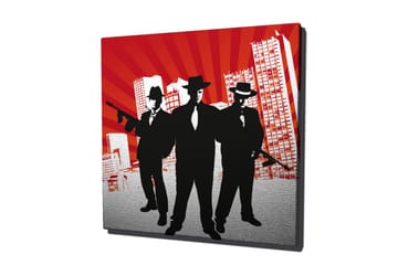 Canvastavla 45x45 cm - Silhuetter av tre män i kostymer med vapen mot en dramatisk bakgrund - Röd / Svart / Vit - Inredning - Tavlor & posters - Canvastavla