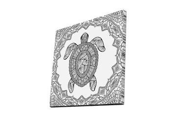 Canvastavla 45x45 cm - Sköldpadda i geometrisk stil omgiven av dekorativa mönster - Svart / Vitt - Inredning - Tavlor & posters - Canvastavla
