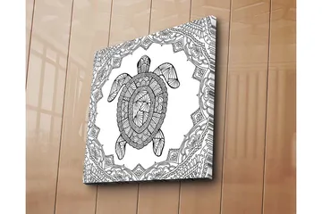 Canvastavla 45x45 cm - Sköldpadda i geometrisk stil omgiven av dekorativa mönster - Svart / Vitt - Inredning - Tavlor & posters - Canvastavla