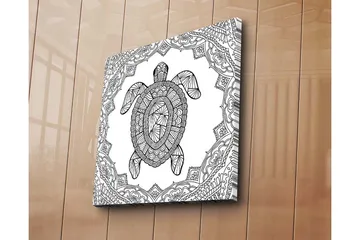 Canvastavla 45x45 cm - Sköldpadda i geometrisk stil omgiven av dekorativa mönster - Svart / Vitt - Inredning - Tavlor & posters - Canvastavla