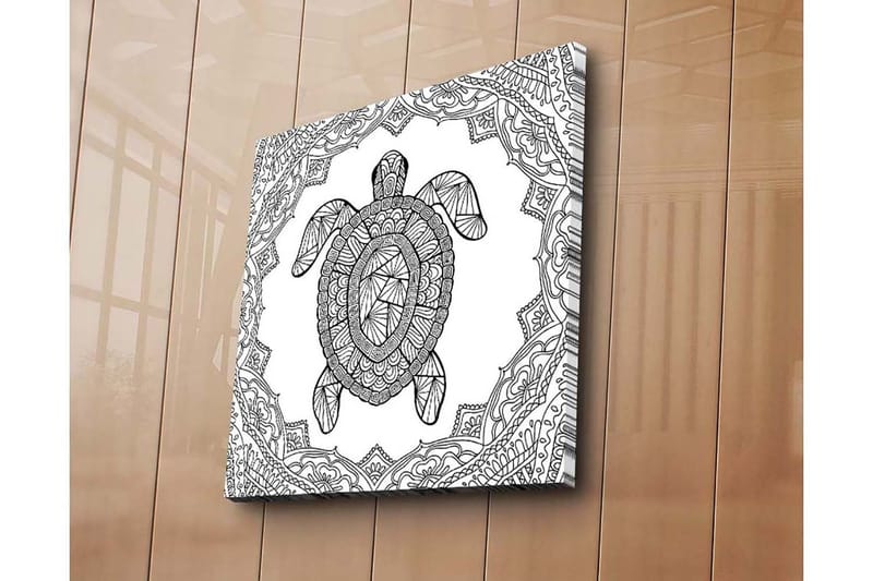 Canvastavla 45x45 cm - Sköldpadda i geometrisk stil omgiven av dekorativa mönster - Svart / Vitt - Inredning - Tavlor & posters - Canvastavla