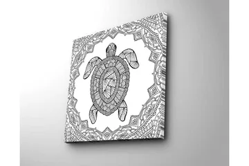 Canvastavla 45x45 cm - Sköldpadda i geometrisk stil omgiven av dekorativa mönster - Svart / Vitt - Inredning - Tavlor & posters - Canvastavla