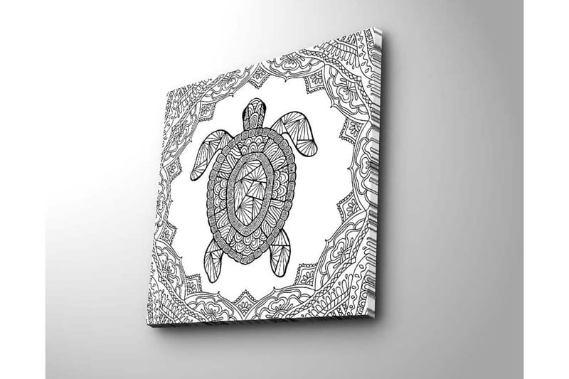 Canvastavla 45x45 cm - Sköldpadda i geometrisk stil omgiven av dekorativa mönster - Svart / Vitt - Inredning - Tavlor & posters - Canvastavla